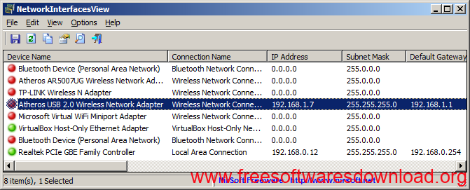 NetworkInterfacesView v1.25 Show network adapters information