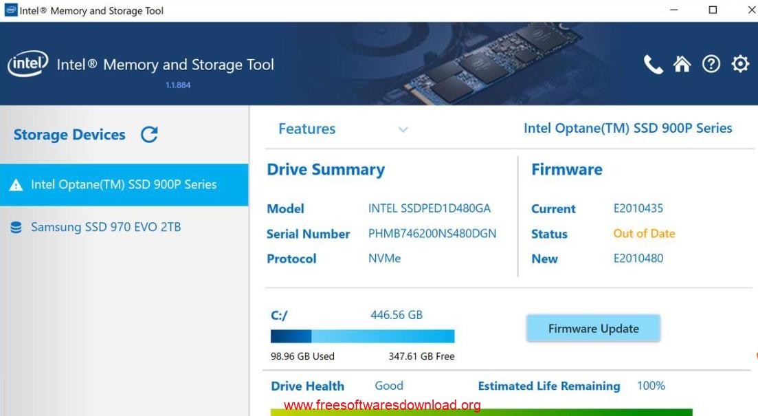 Intel Memory and Storage Tool v2.2 drive management software